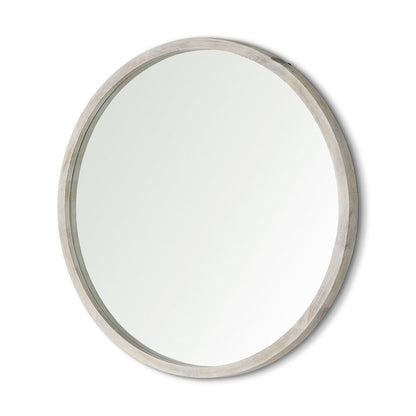 Gambit 46" Round White Wash Wood Frame Wall Mirror