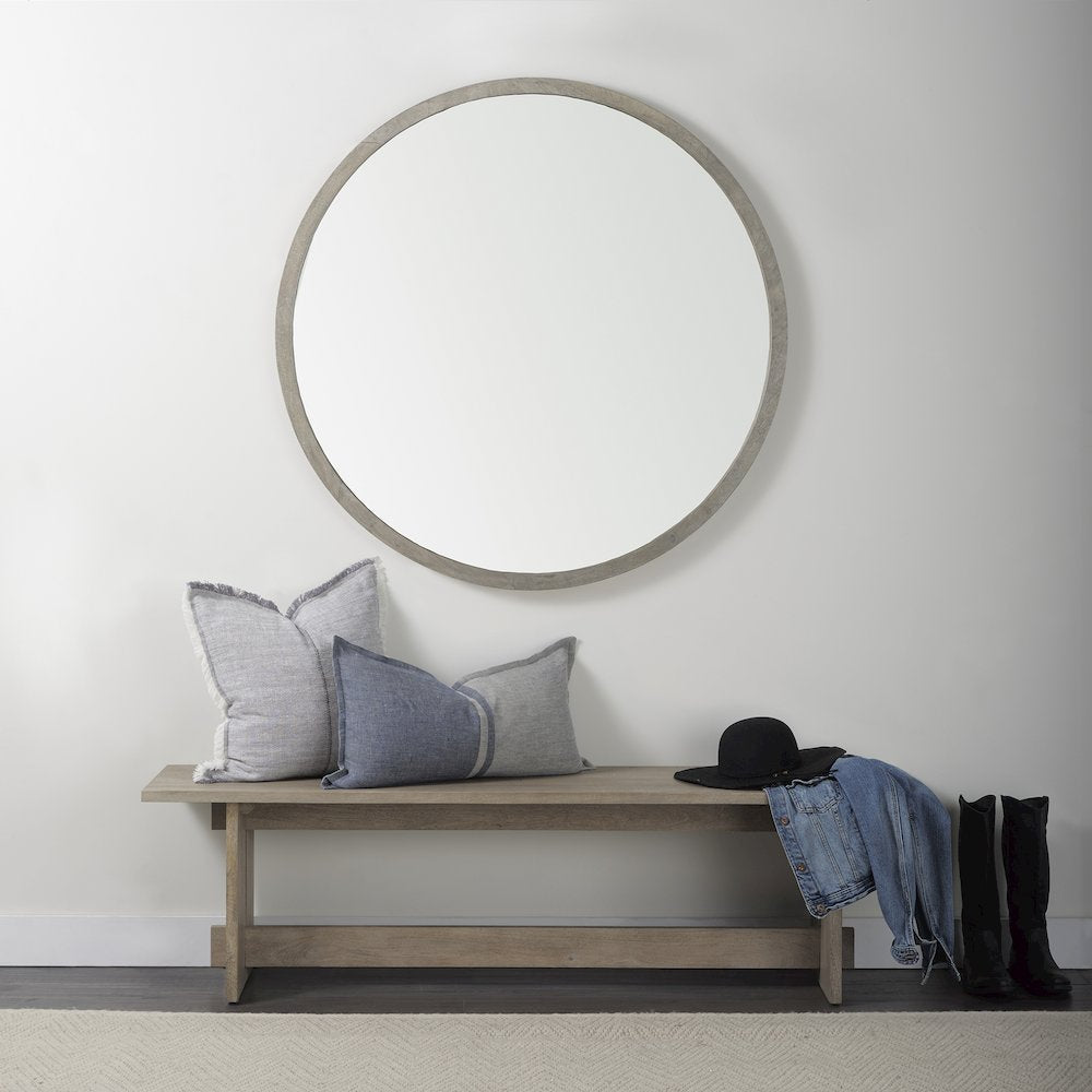 Gambit 46" Round White Wash Wood Frame Wall Mirror
