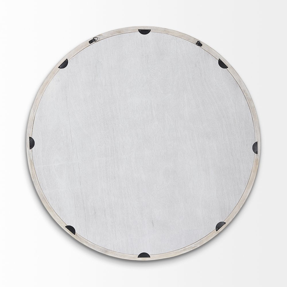 Gambit 46" Round White Wash Wood Frame Wall Mirror