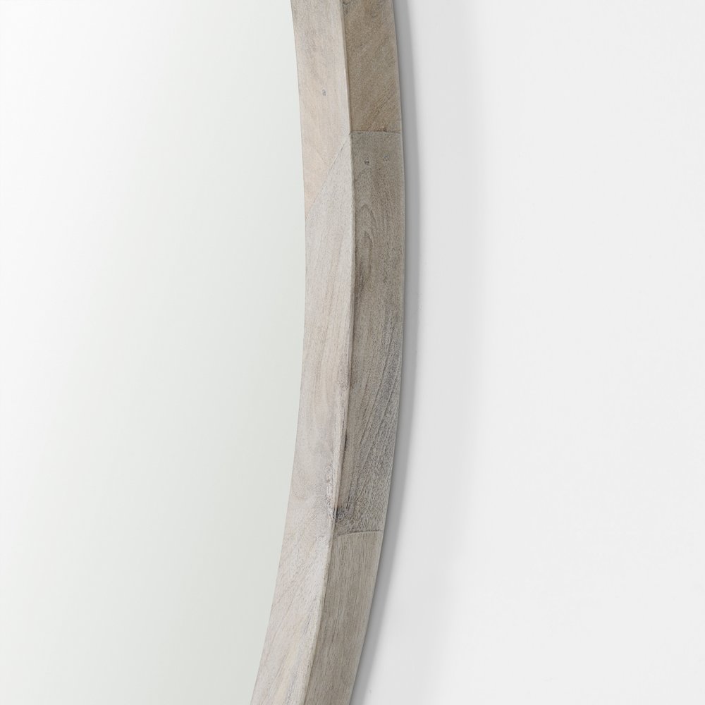 Gambit 46" Round White Wash Wood Frame Wall Mirror