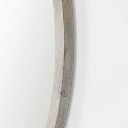 Gambit 46" Round White Wash Wood Frame Wall Mirror