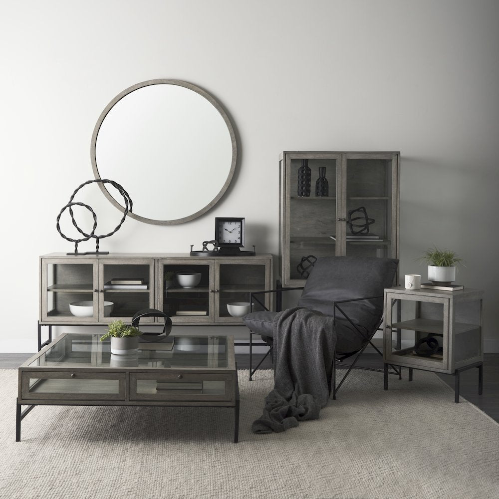 Gambit 46" Round Gray Wash Wood Frame Wall Mirror