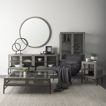 Gambit 46" Round Gray Wash Wood Frame Wall Mirror