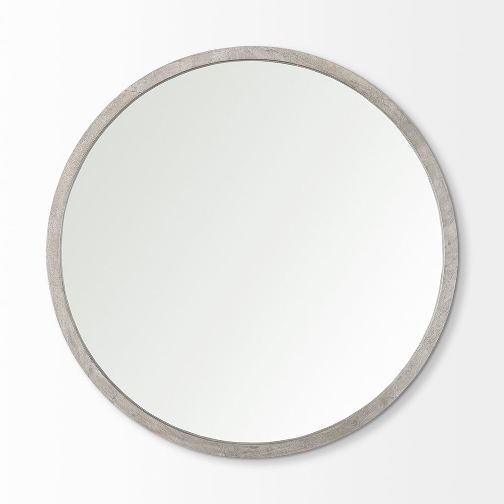 Gambit 46" Round Gray Wash Wood Frame Wall Mirror