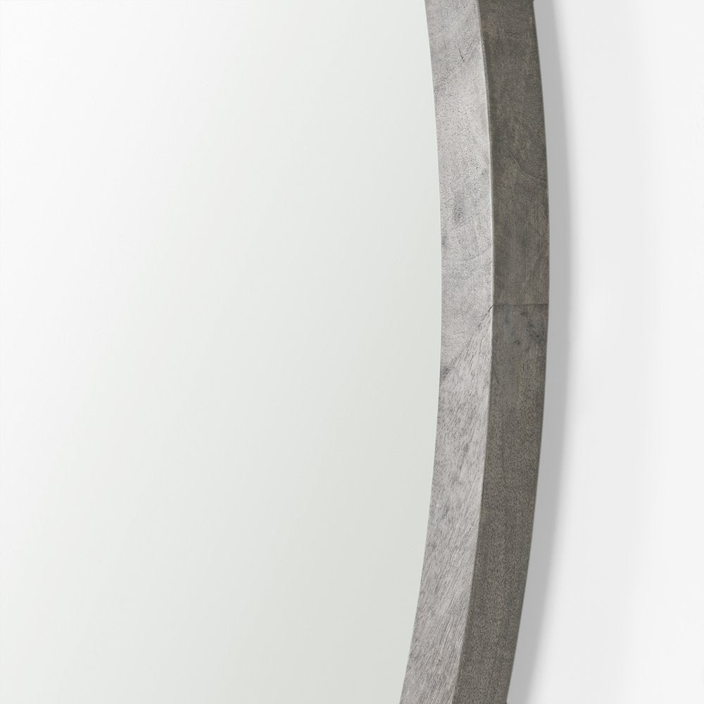Gambit 46" Round Gray Wash Wood Frame Wall Mirror