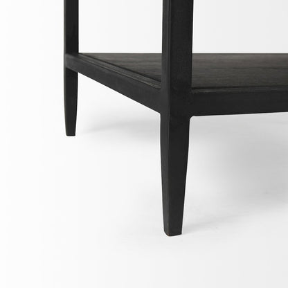 Black-Brown Wood White Marble Top And Black Metal Base 1 Drawer Side Table