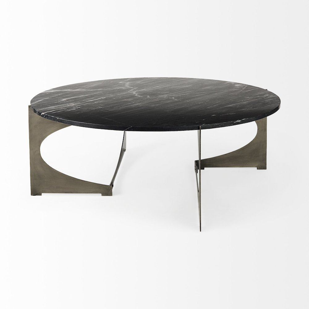 IBlack Marble Top Iron Coffee Table