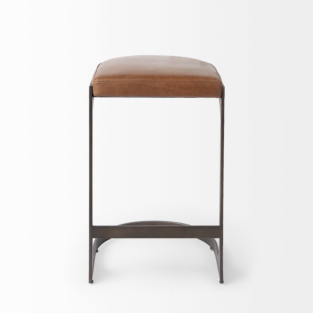 17L X 18W X 28H Brown Leather Metal Frame Counter Stool