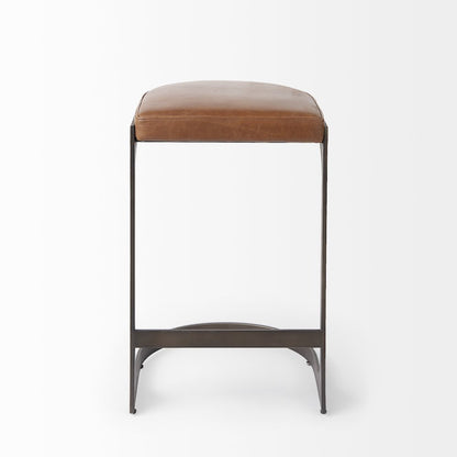 17L X 18W X 28H Brown Leather Metal Frame Counter Stool