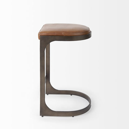 17L X 18W X 28H Brown Leather Metal Frame Counter Stool