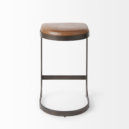 17L X 18W X 28H Brown Leather Metal Frame Counter Stool