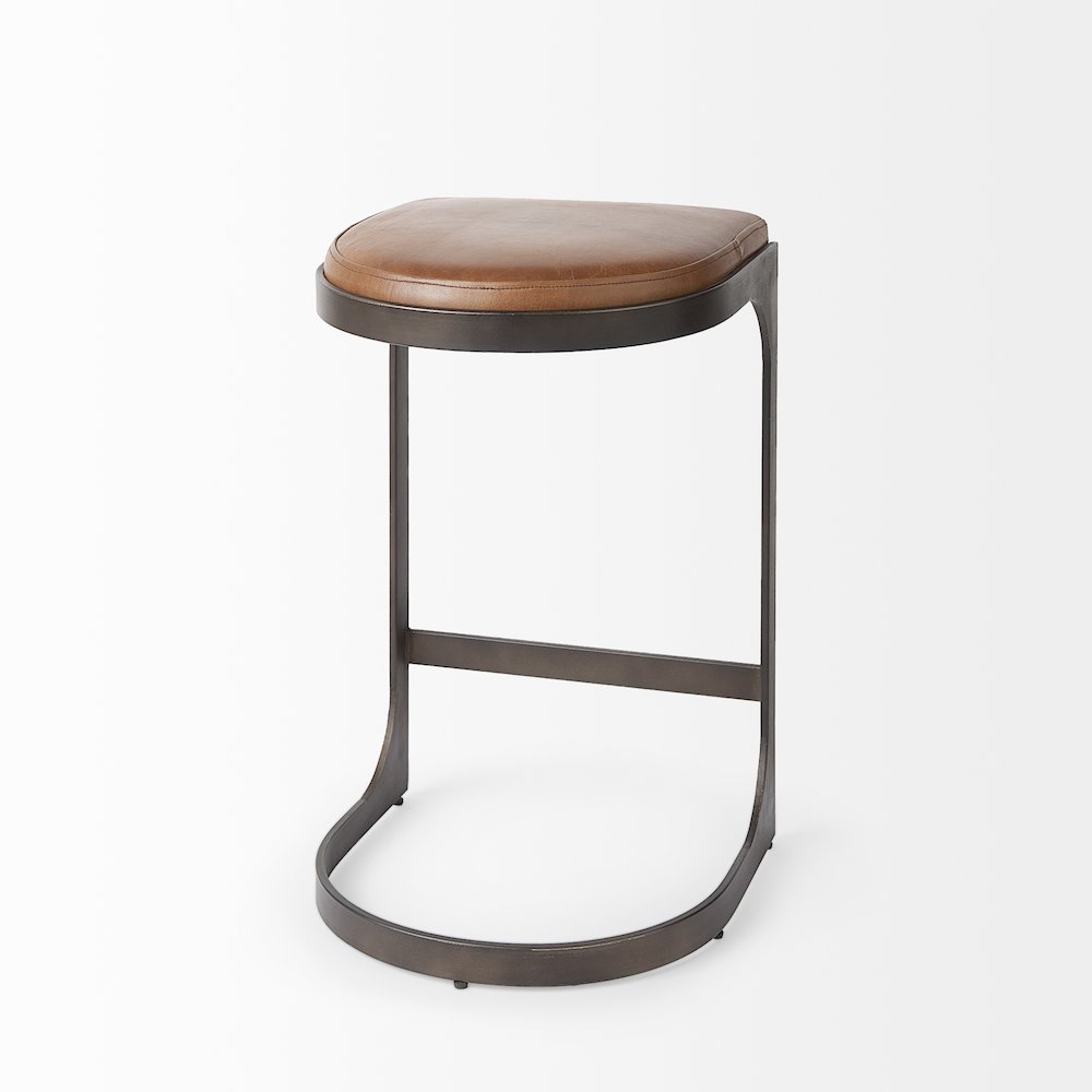 17L X 18W X 28H Brown Leather Metal Frame Counter Stool
