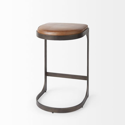 17L X 18W X 28H Brown Leather Metal Frame Counter Stool
