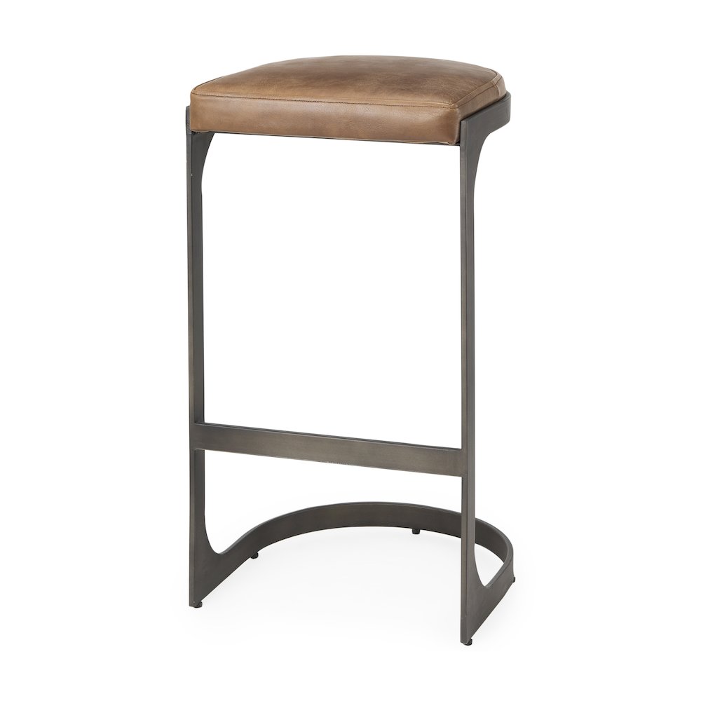 17L X 18W X 31H Brown Leather Metal Frame Bar Stool