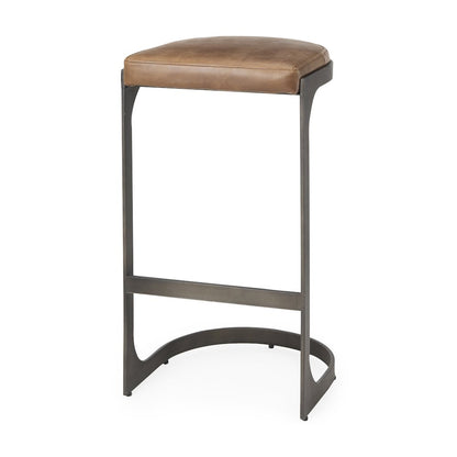 17L X 18W X 31H Brown Leather Metal Frame Bar Stool