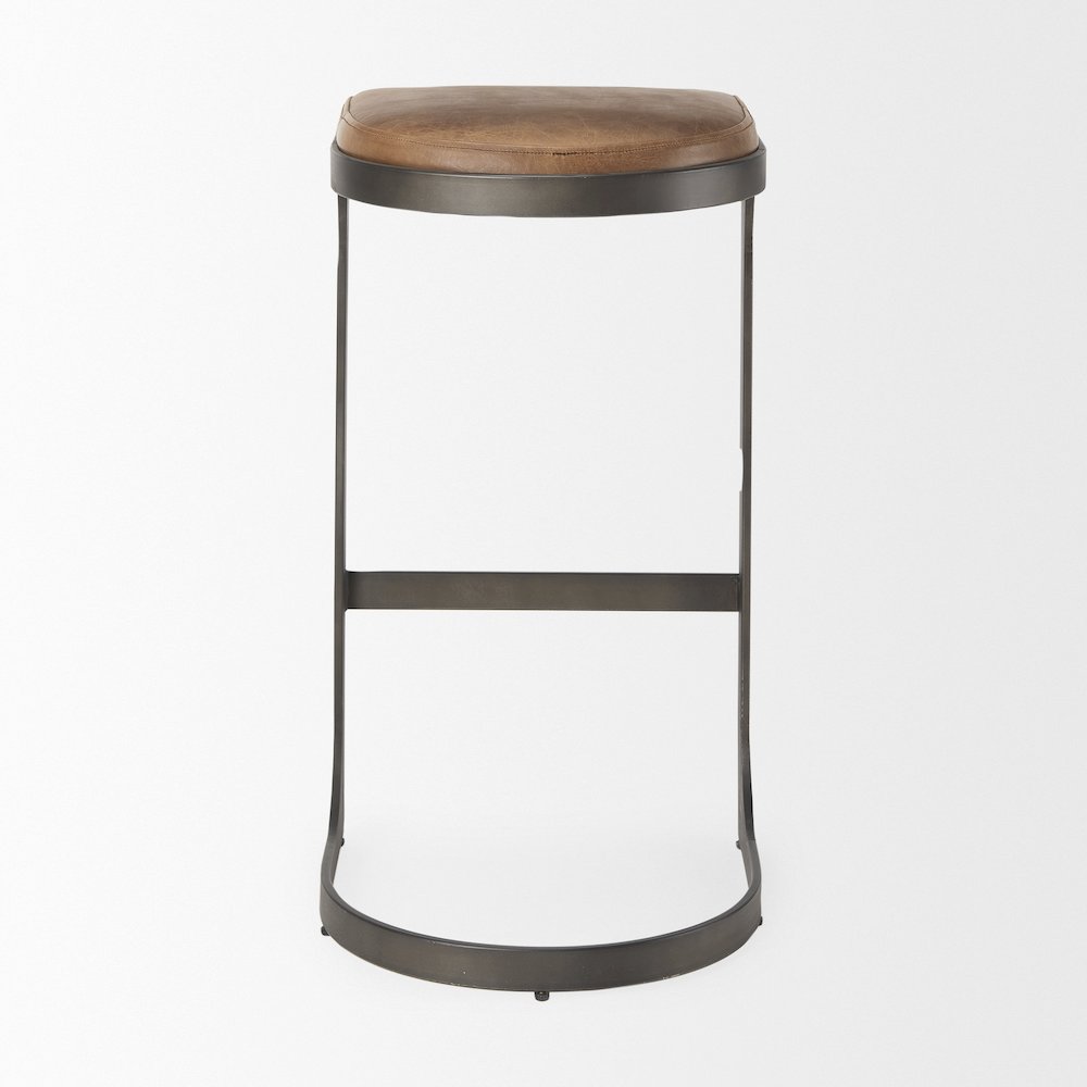 17L X 18W X 31H Brown Leather Metal Frame Bar Stool