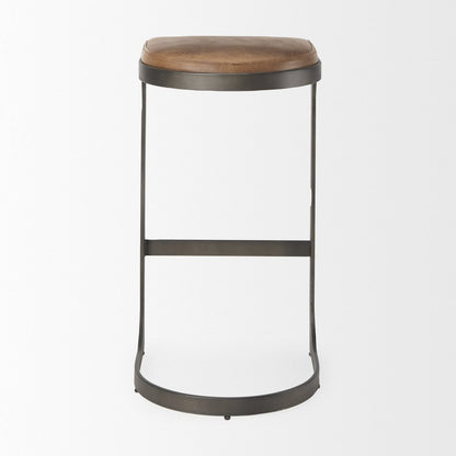 17L X 18W X 31H Brown Leather Metal Frame Bar Stool