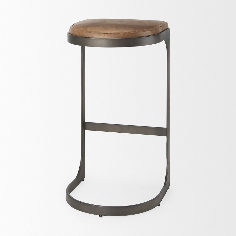 17L X 18W X 31H Brown Leather Metal Frame Bar Stool