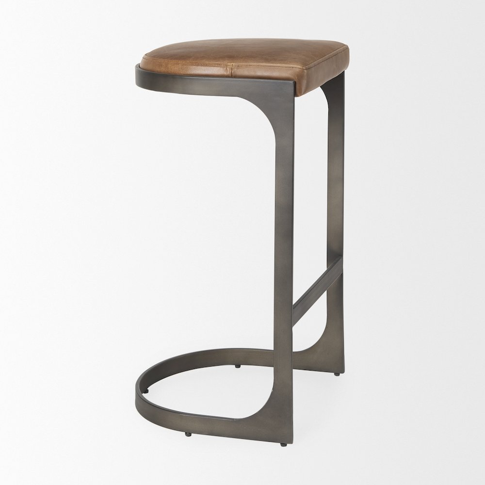 17L X 18W X 31H Brown Leather Metal Frame Bar Stool
