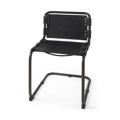 33" Total Height Black Leather Iron Frame Dining Chair