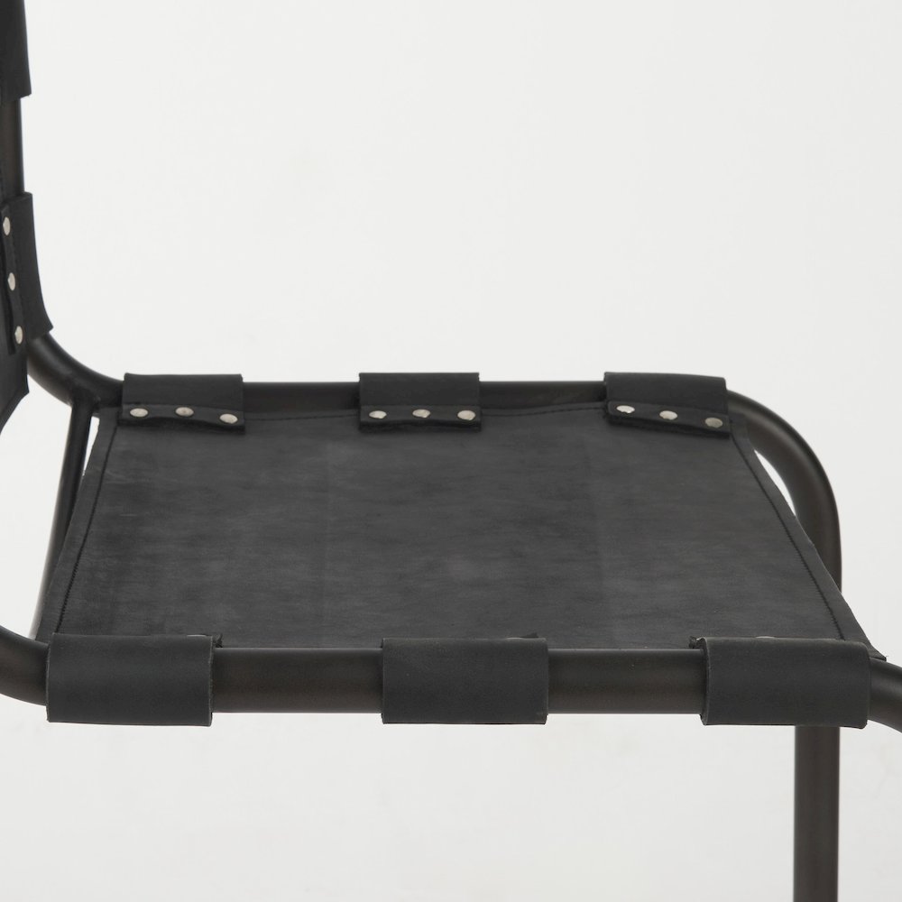 33" Total Height Black Leather Iron Frame Dining Chair