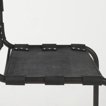 33" Total Height Black Leather Iron Frame Dining Chair