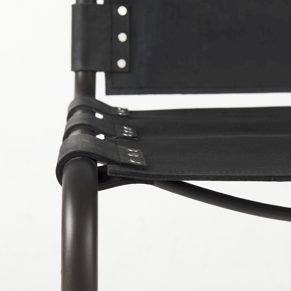 33" Total Height Black Leather Iron Frame Dining Chair