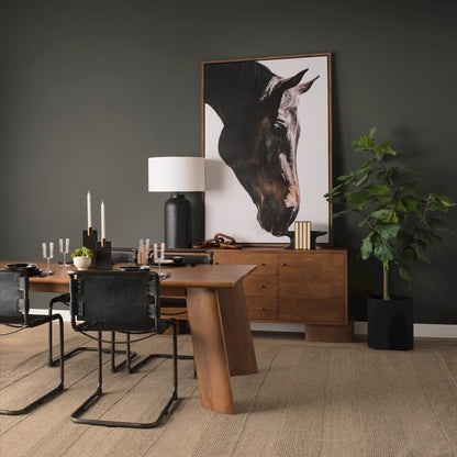 33" Total Height Black Leather Iron Frame Dining Chair