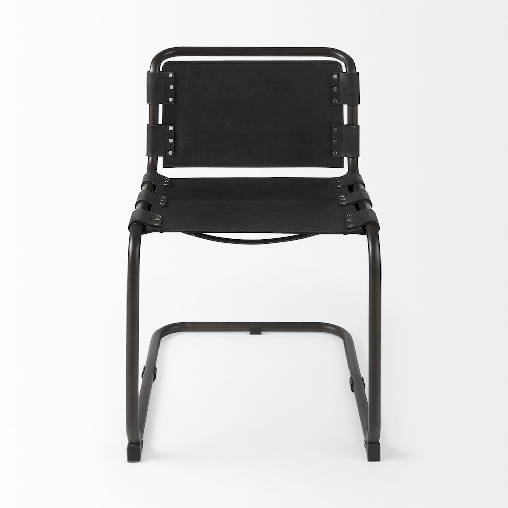 33" Total Height Black Leather Iron Frame Dining Chair