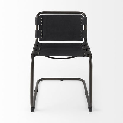 33" Total Height Black Leather Iron Frame Dining Chair