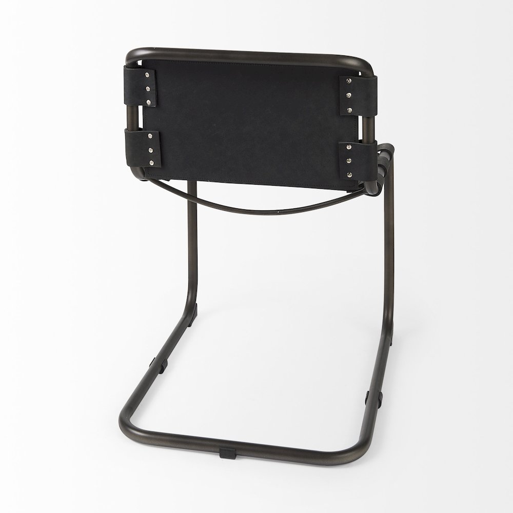 33" Total Height Black Leather Iron Frame Dining Chair
