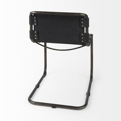 33" Total Height Black Leather Iron Frame Dining Chair