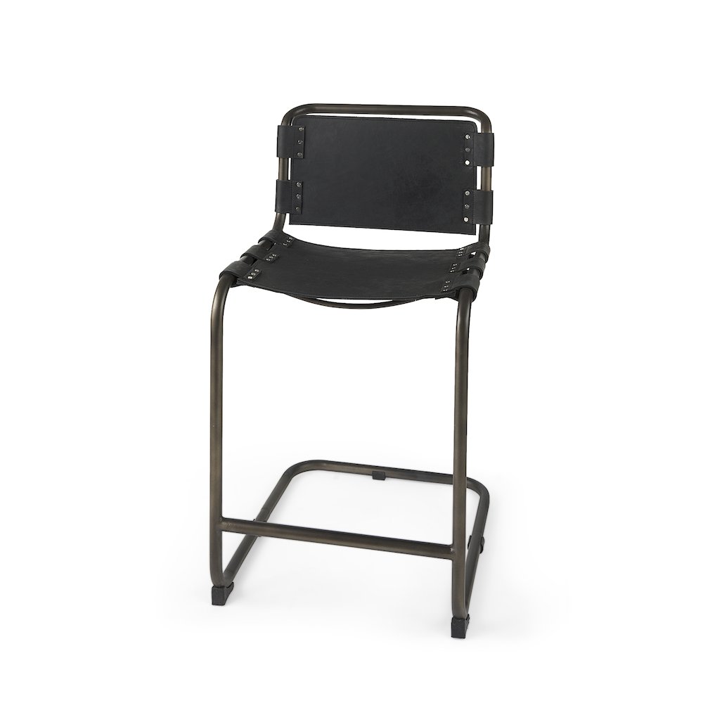 21L X 25W X 38H Black Leather Iron Frame Counter Stool