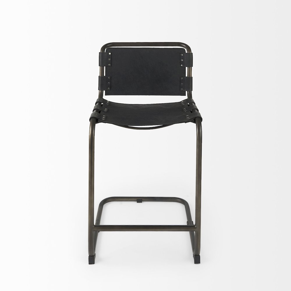 21L X 25W X 38H Black Leather Iron Frame Counter Stool