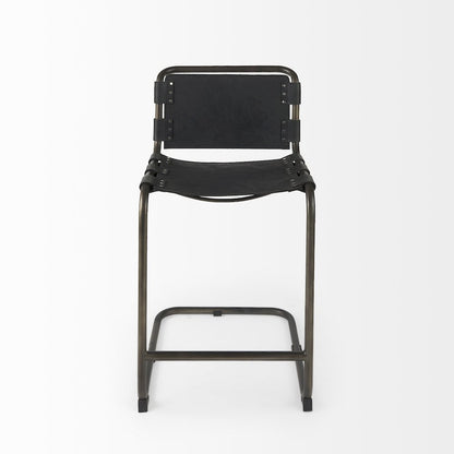 21L X 25W X 38H Black Leather Iron Frame Counter Stool