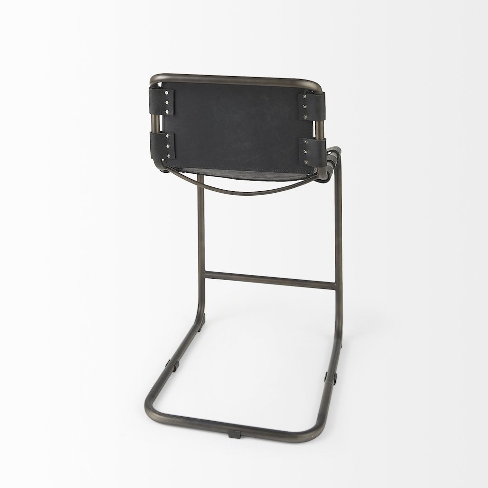 21L X 25W X 38H Black Leather Iron Frame Counter Stool