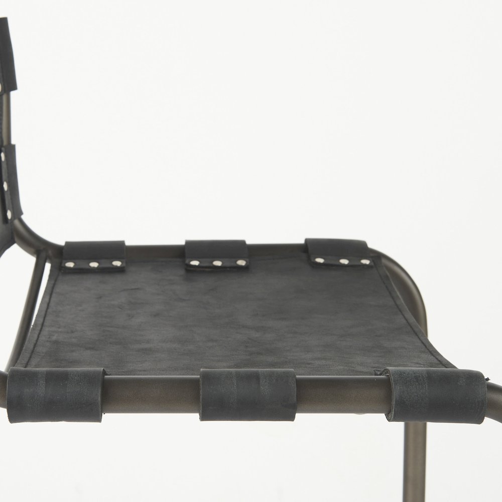 21L X 25W X 38H Black Leather Iron Frame Counter Stool