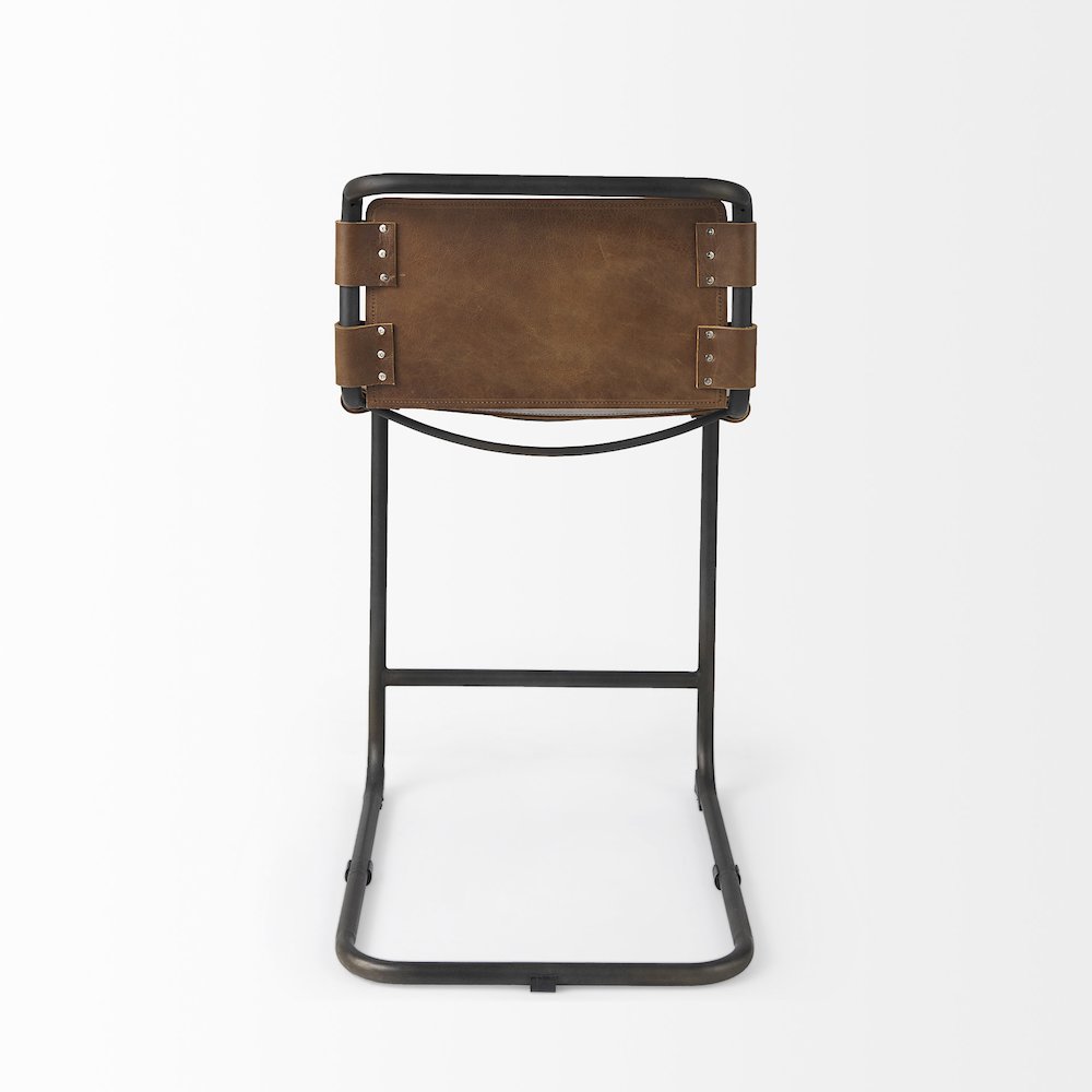 20.5 X 24.75 X 39 Medium Brown Leather Iron Frame Counter Stool
