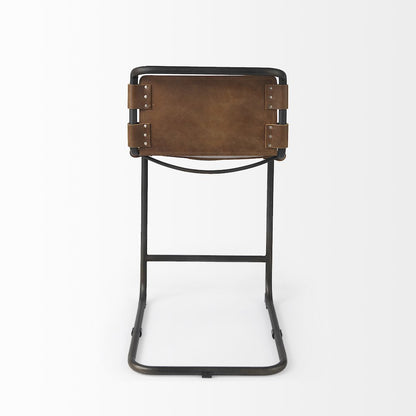 20.5 X 24.75 X 39 Medium Brown Leather Iron Frame Counter Stool
