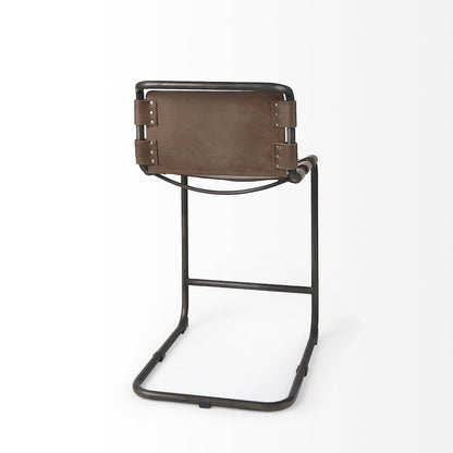 20.5 X 24.75 X 39 Medium Brown Leather Iron Frame Counter Stool