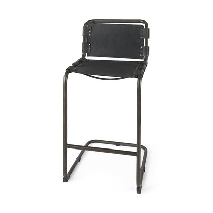 43" Total Height Black Leather Iron Frame Bar Stool