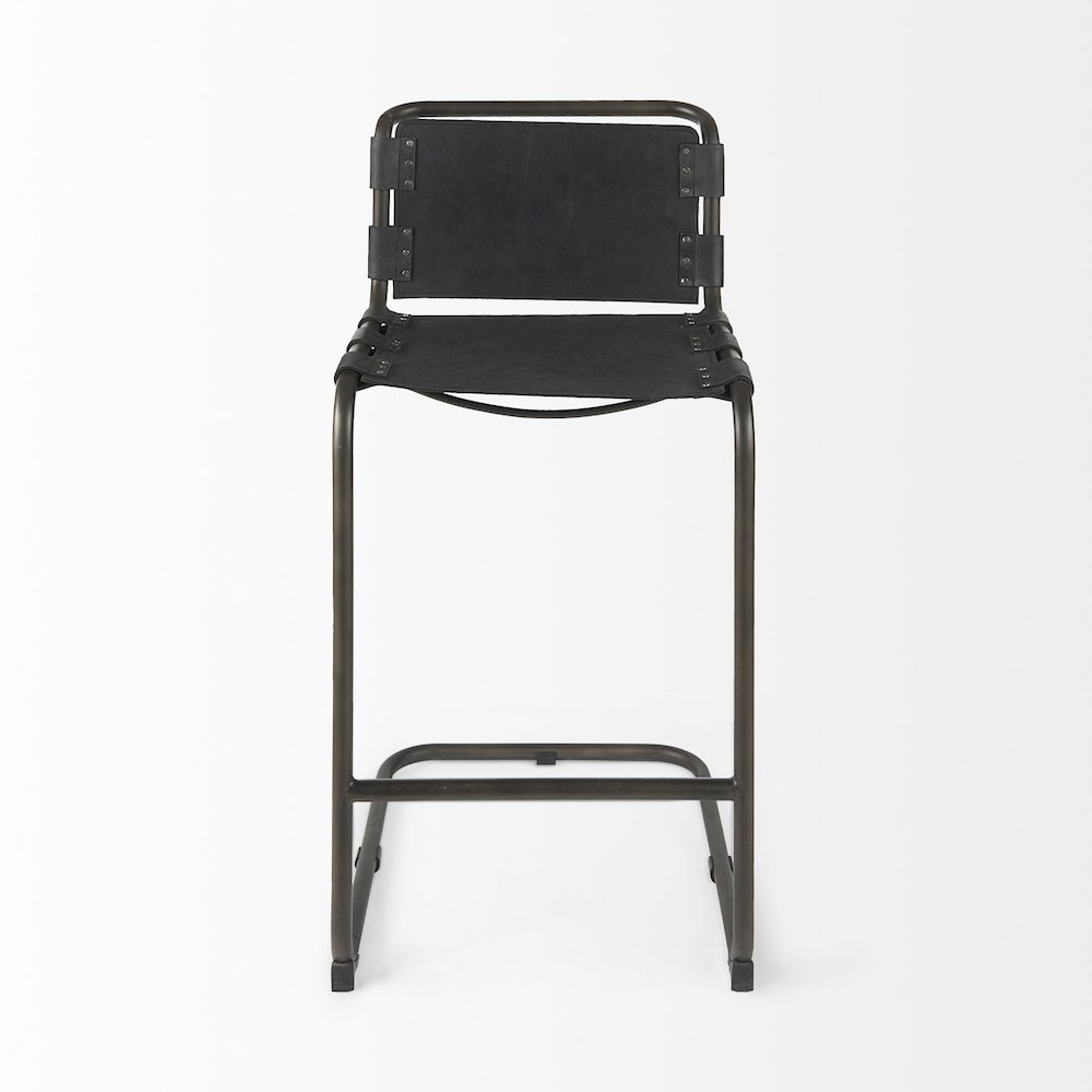 43" Total Height Black Leather Iron Frame Bar Stool