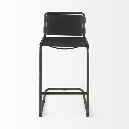43" Total Height Black Leather Iron Frame Bar Stool