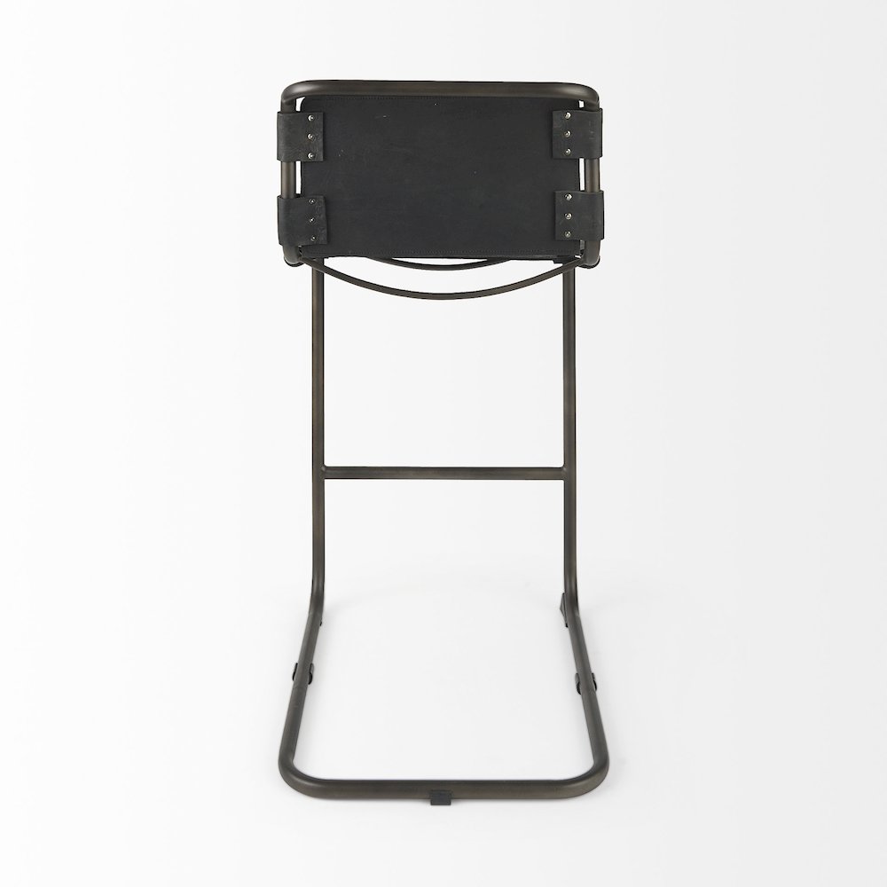 43" Total Height Black Leather Iron Frame Bar Stool