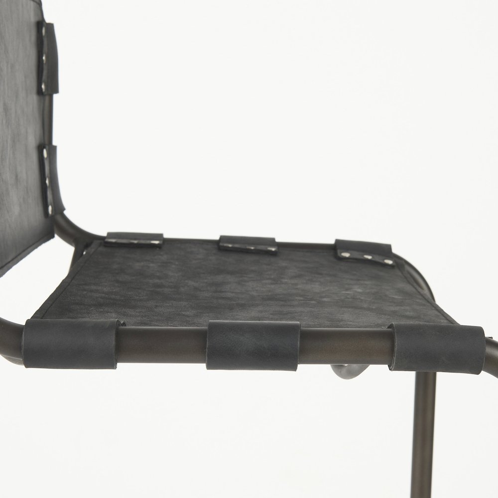 43" Total Height Black Leather Iron Frame Bar Stool