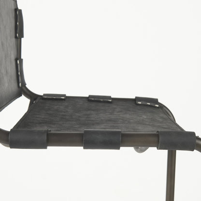 43" Total Height Black Leather Iron Frame Bar Stool