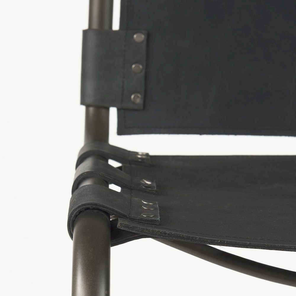 43" Total Height Black Leather Iron Frame Bar Stool