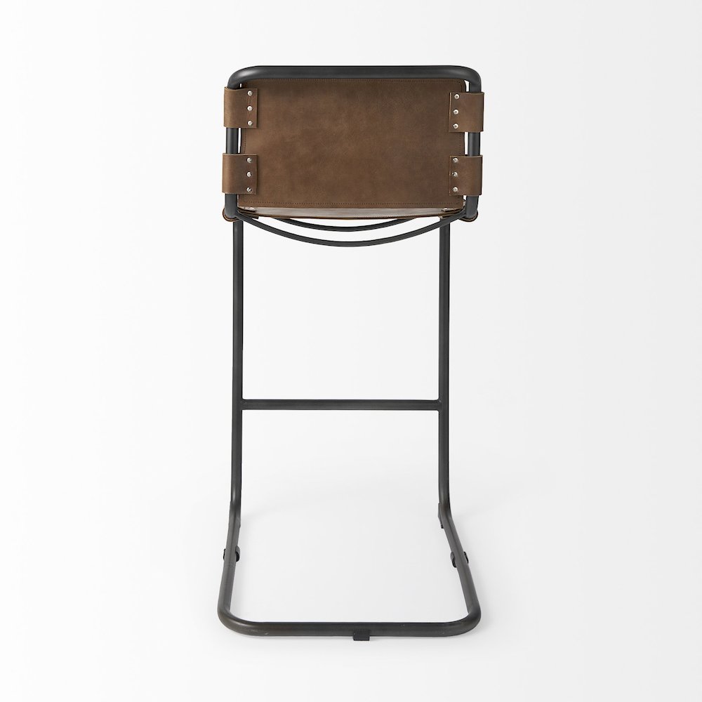 43" Total Height Medium Brown Leather Iron Frame Bar Stool