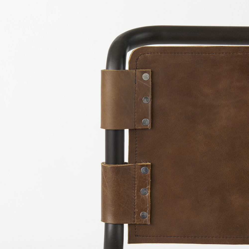 43" Total Height Medium Brown Leather Iron Frame Bar Stool