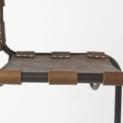 43" Total Height Medium Brown Leather Iron Frame Bar Stool